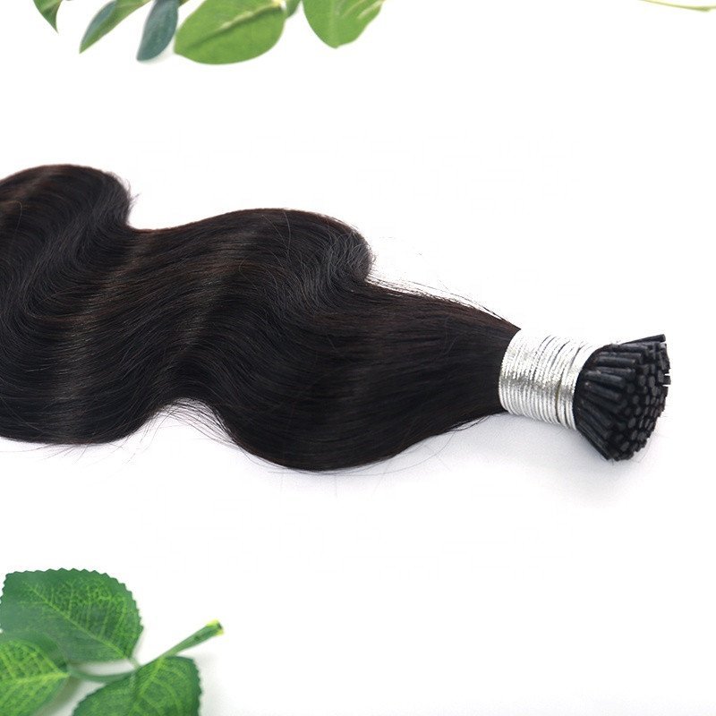 Human Hair Extensions Body Wave  Link Curly Natural Black Indian Hair Extensions Body Wave I Tip Extensions