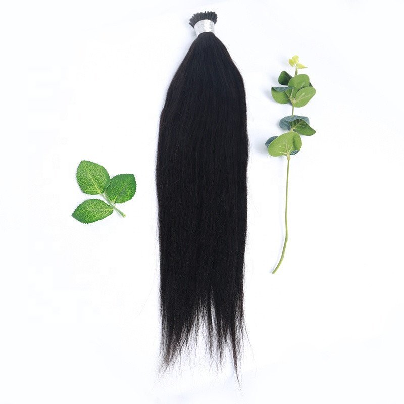 Wholesale Virgin Wig Braiding Custom Color Human Hair Yaki Straight Hair Extensions I Tip