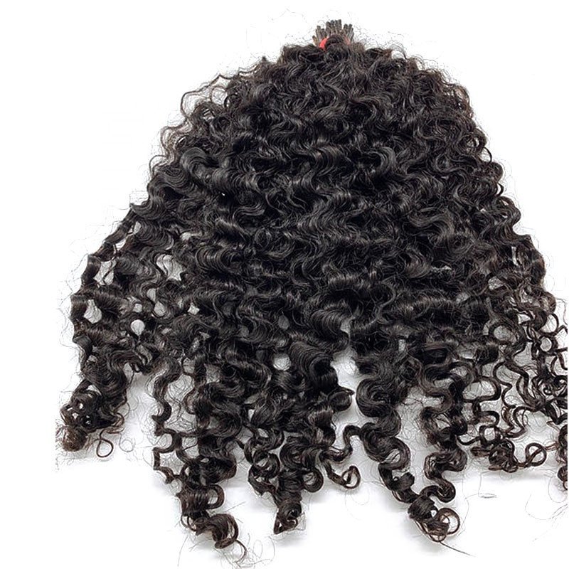 Virgin Natural Black 3C 4A Tight Kinky Curly Prebonded Hair 100G I Tip Curl Hair Extension Wholesale For Black Women