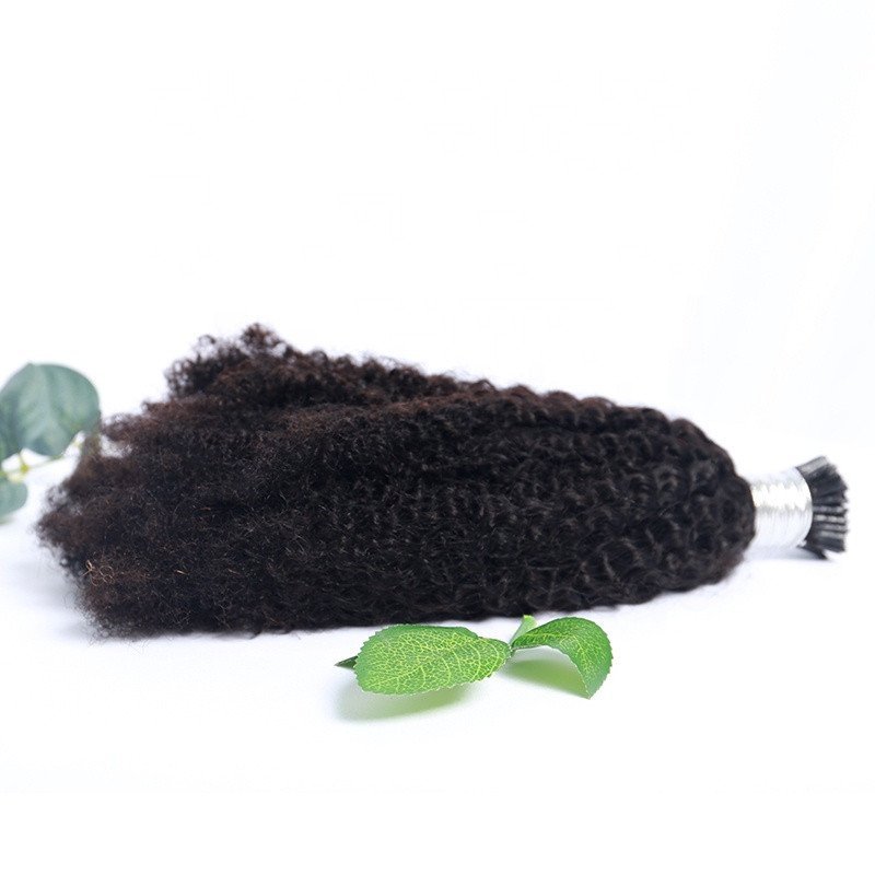 Raw Afro Kinky I Tip Hair Extension  Black Stick Tip Pre Bond European Hair Extension Wavy Curly Extensions I Tip