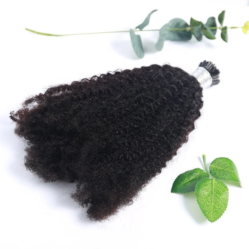 Indian Raw Natural Hair Pre Bonded I Tips Extensions Wholesale 3B 3C Kinky Curly Human Hair Extensions I Tip