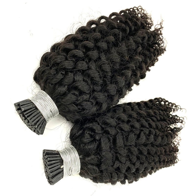Natural Raw Hair Extensions Without Tangle Kinky Curly Curls Hair Wig Black Virgin Vendor Human Hair I Tip