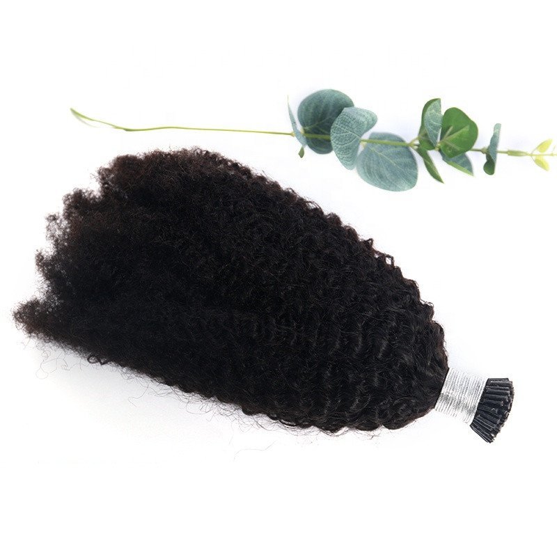 New Arrival Virgin Cuticle Aligned Mongolian Kinky Curly Hair 10"-26" Human I Tip Hair Extensions Kinky Curly Natural Color Hair