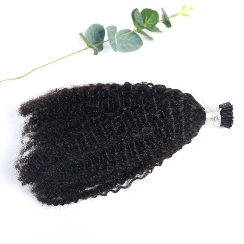 Indian Raw Natural Hair Pre Bonded I Tips Extensions Wholesale 3B 3C Kinky Curly Human Hair Extensions I Tip