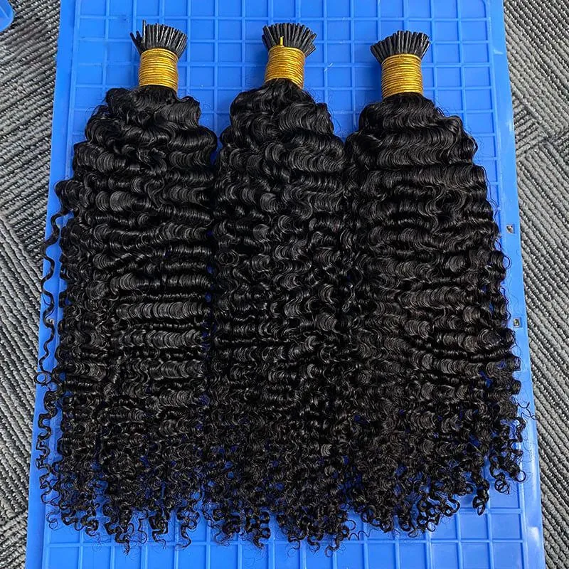 3B 3C Kinky Curly Microlinks Human Hair Extensions Brazilian Virgin Hair Weave Bundles I Tip Hair Extensions Bulk Pwigs