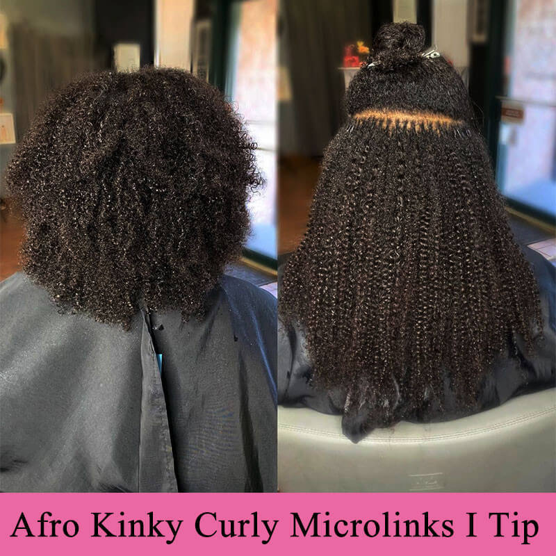 Afro Kinky Curly Coily Microlinks I Tip Hair Extensions Human Hair For Black Women 4B 4C Salon Brazilian Virgin Hair Pwigs