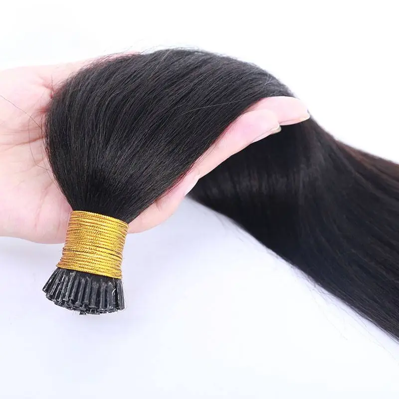 Coarse Yaki Straight I Tip Microlinks 100% Human Virgin Hair Weave Bundles Brazilian I Tip Hair Extensions  Pwigs