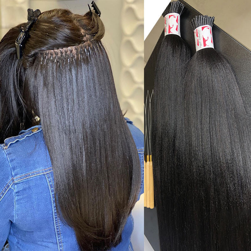 Coarse Yaki Straight I Tip Hair Extensions Textured Straight I Tip Microlinks For Women Brazilian Virgin Hair Pwigs