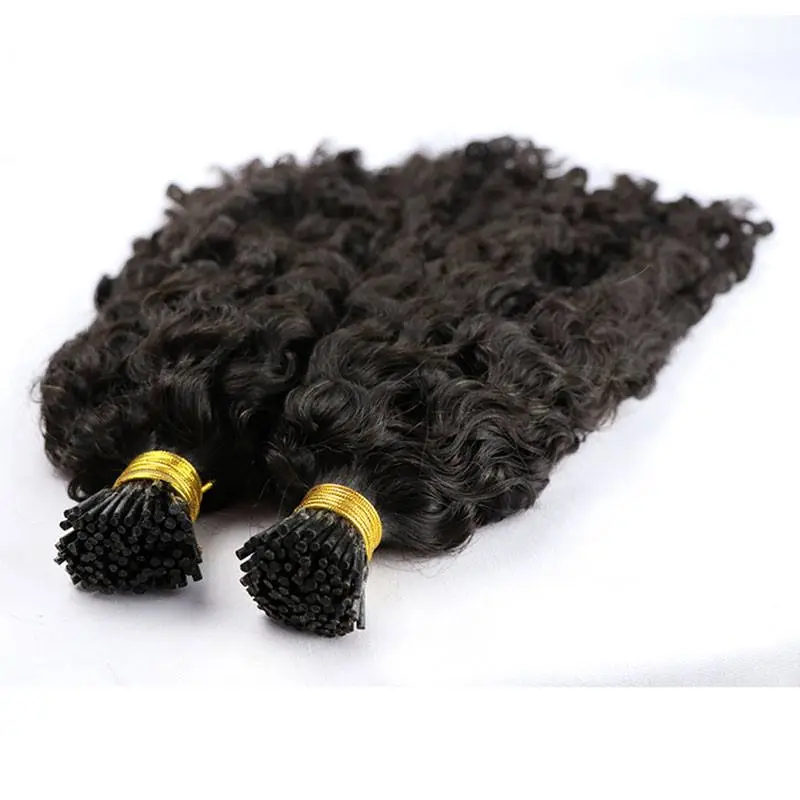 Mongolian Kinky Curly I Tip Microlinks Human Hair Extensions For Black Women Virgin Hair Bulk Hair Natural Black Pwigs