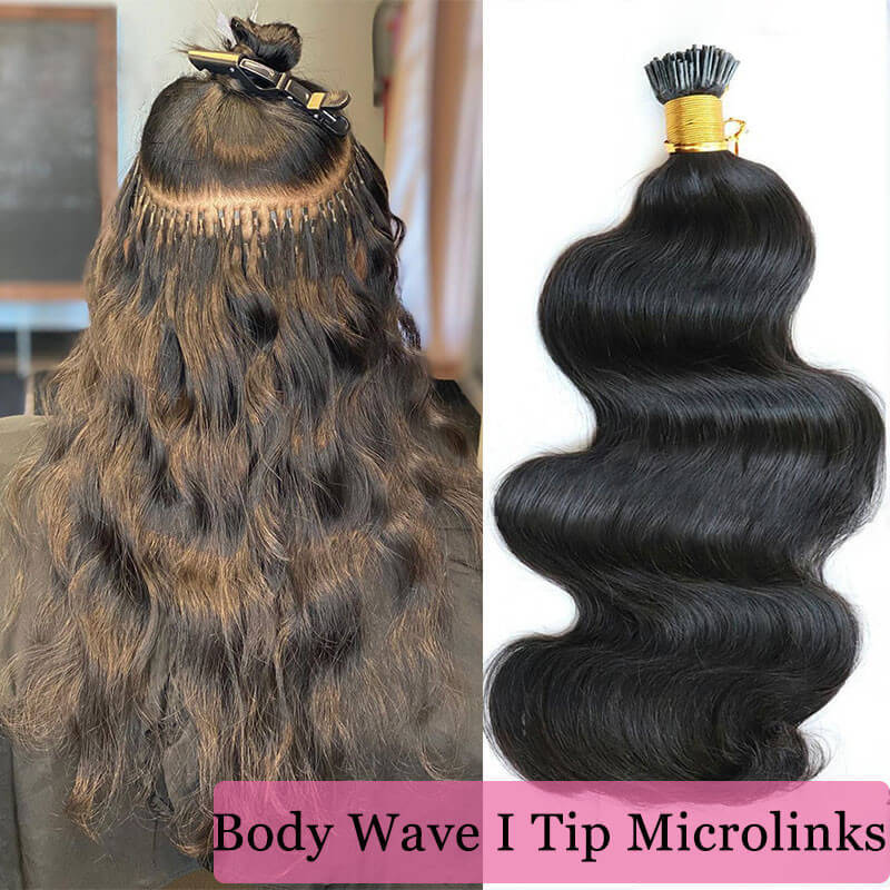 Body Wave I Tip Human Hair Extensions Microlinks Brazilian Virgin Hair Bulk 100% Human Hair Natural Black For Women Pwigs