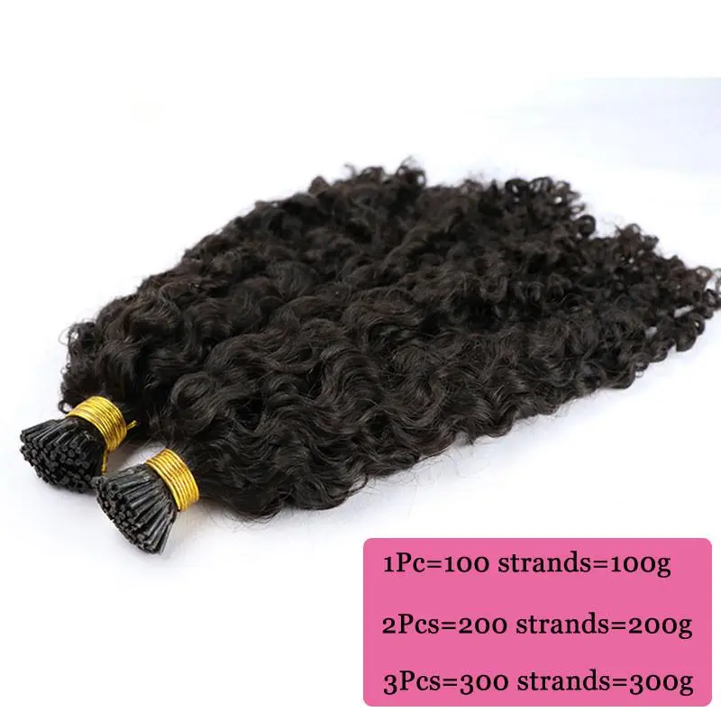 Mongolian Kinky Curly I Tip Microlinks Human Hair Extensions For Black Women Virgin Hair Bulk Hair Natural Black Pwigs