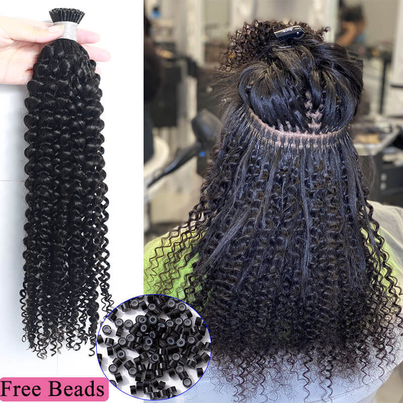 4A Kinky Curly I Tip Hair Extensions 100% Mongolian Virgin Human Hair Bundles I Tip Microlinks For Black Women Pwigs