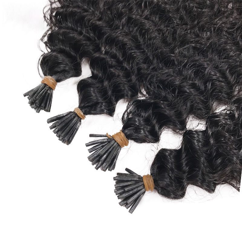 Kinky Curly I Tip Hair Extensions Microlinks 100% Human Virgin Hair Weave Bundles Brazilian I Tip Hair Extensions Pwigs