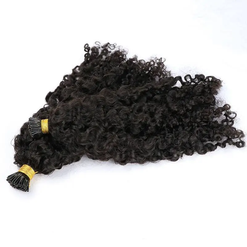 Mongolian Kinky Curly I Tip Microlinks Human Hair Extensions For Black Women Virgin Hair Bulk Hair Natural Black Pwigs