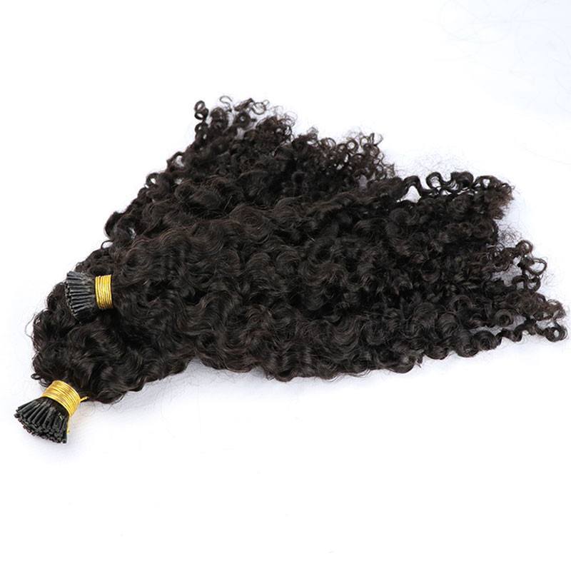 Mongolian Kinky Curly I Tip Microlinks Human Hair Extensions For Black Women Virgin Hair Bulk Hair Natural Black Pwigs