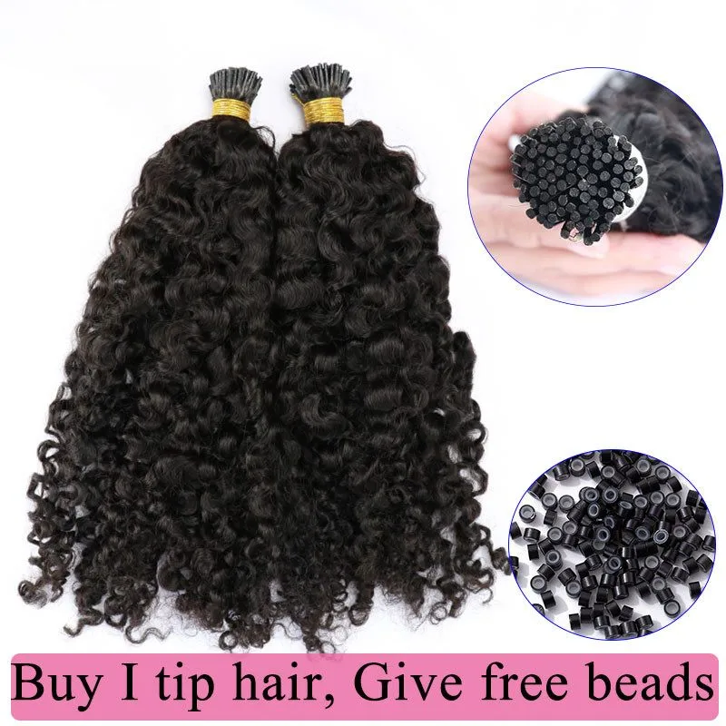 Mongolian Kinky Curly I Tip Microlinks Human Hair Extensions For Black Women Virgin Hair Bulk Hair Natural Black Pwigs