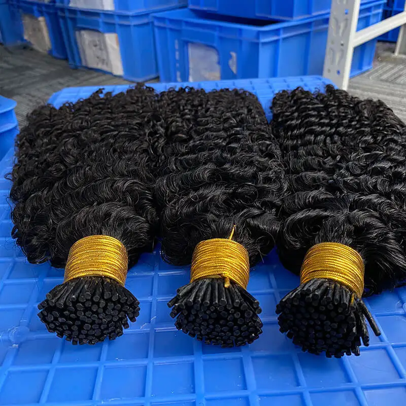 3B 3C Kinky Curly Microlinks Human Hair Extensions Brazilian Virgin Hair Weave Bundles I Tip Hair Extensions Bulk Pwigs