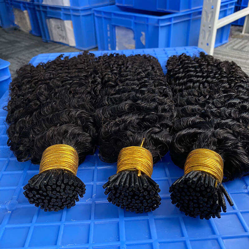3B 3C Kinky Curly Microlinks Human Hair Extensions Brazilian Virgin Hair Weave Bundles I Tip Hair Extensions Bulk Pwigs