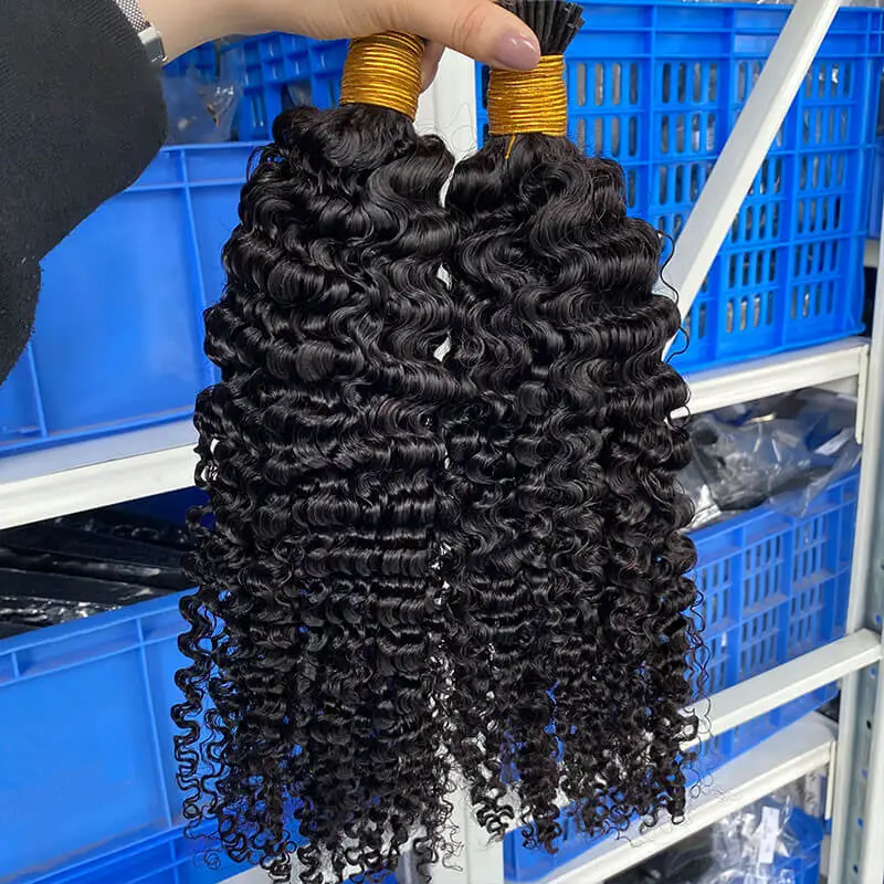 3B 3C Kinky Curly Microlinks Human Hair Extensions Brazilian Virgin Hair Weave Bundles I Tip Hair Extensions Bulk Pwigs