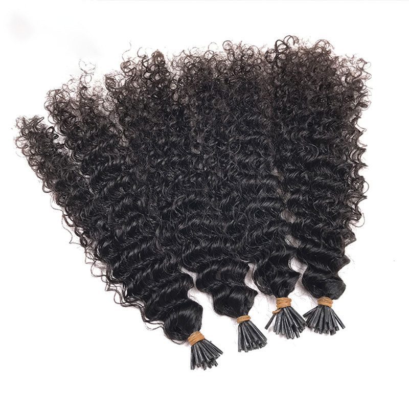 Kinky Curly I Tip Hair Extensions Microlinks 100% Human Virgin Hair Weave Bundles Brazilian I Tip Hair Extensions Pwigs