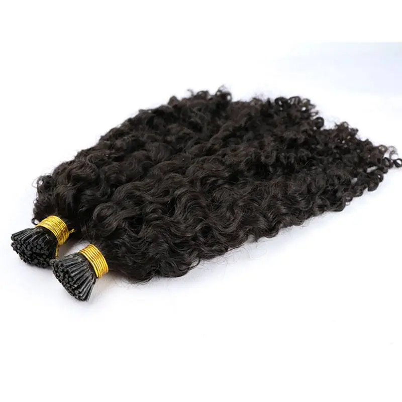 Mongolian Kinky Curly I Tip Microlinks Human Hair Extensions For Black Women Virgin Hair Bulk Hair Natural Black Pwigs