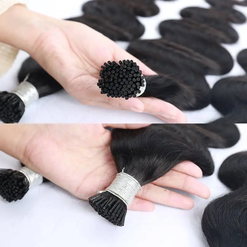 Body Wave I Tip Human Hair Extensions Microlinks Brazilian Virgin Hair Bulk 100% Human Hair Natural Black For Women Pwigs