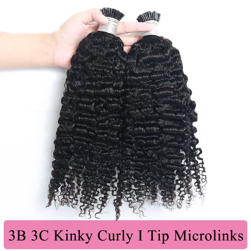 3B 3C Kinky Curly I Tip Microlinks Human Hair Extensions Brazilian Virgin Hair Weave Bundles I Tip Hair Extensions Pwigs