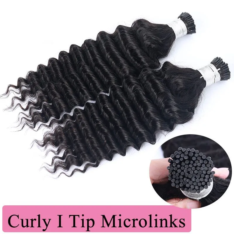 Deep Wave I Tip Hair Extensions Microlinks Brazilian Virgin Hair Bulk Curly I Tip Hair Extensions For Black Women Pwigs