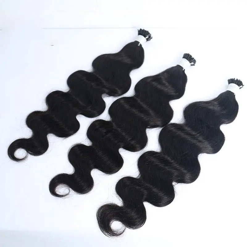 Body Wave I Tip Human Hair Extensions Microlinks Brazilian Virgin Hair Bulk 100% Human Hair Natural Black For Women Pwigs