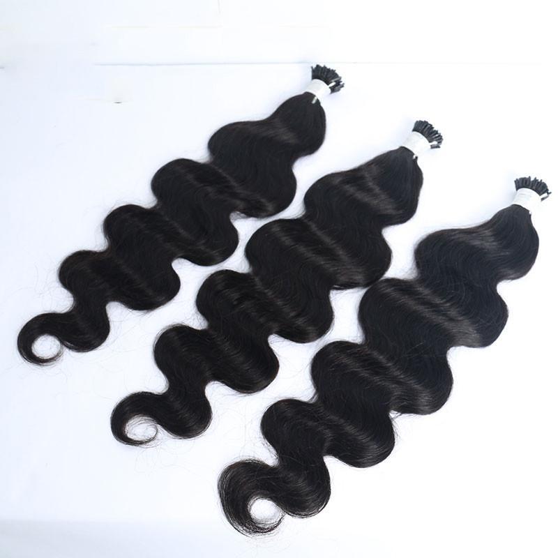 Body Wave I Tip Human Hair Extensions Microlinks Brazilian Virgin Hair Bulk 100% Human Hair Natural Black For Women Pwigs