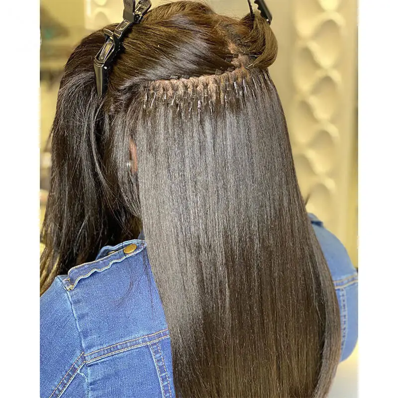 Coarse Yaki Straight I Tip Hair Extensions Textured Straight I Tip Microlinks For Women Brazilian Virgin Hair Pwigs