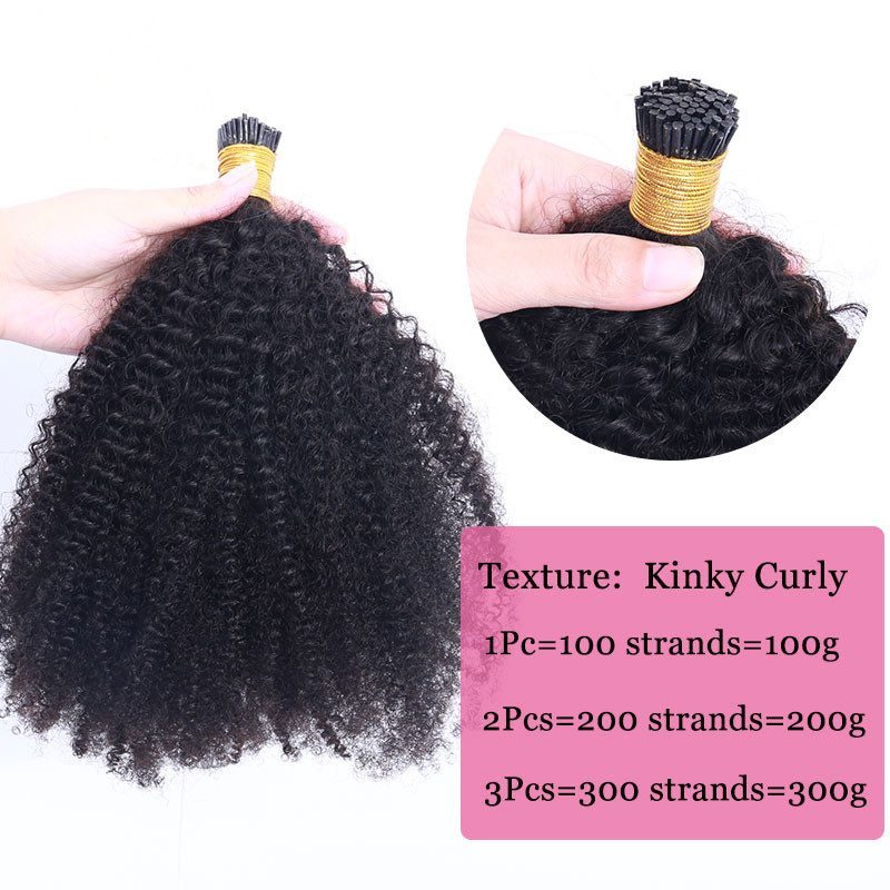 Afro Kinky Curly Coily Microlinks I Tip Hair Extensions Human Hair For Black Women 4B 4C Salon Brazilian Virgin Hair Pwigs