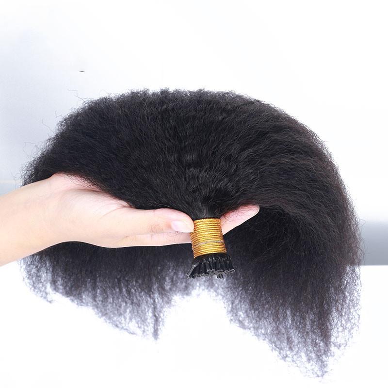 Brazilian Afro Kinky Straight I Tip Microlinks Hair Extensions Human Hair 100% Virgin Hair For Women Yaki Bulk Hair Pwigs