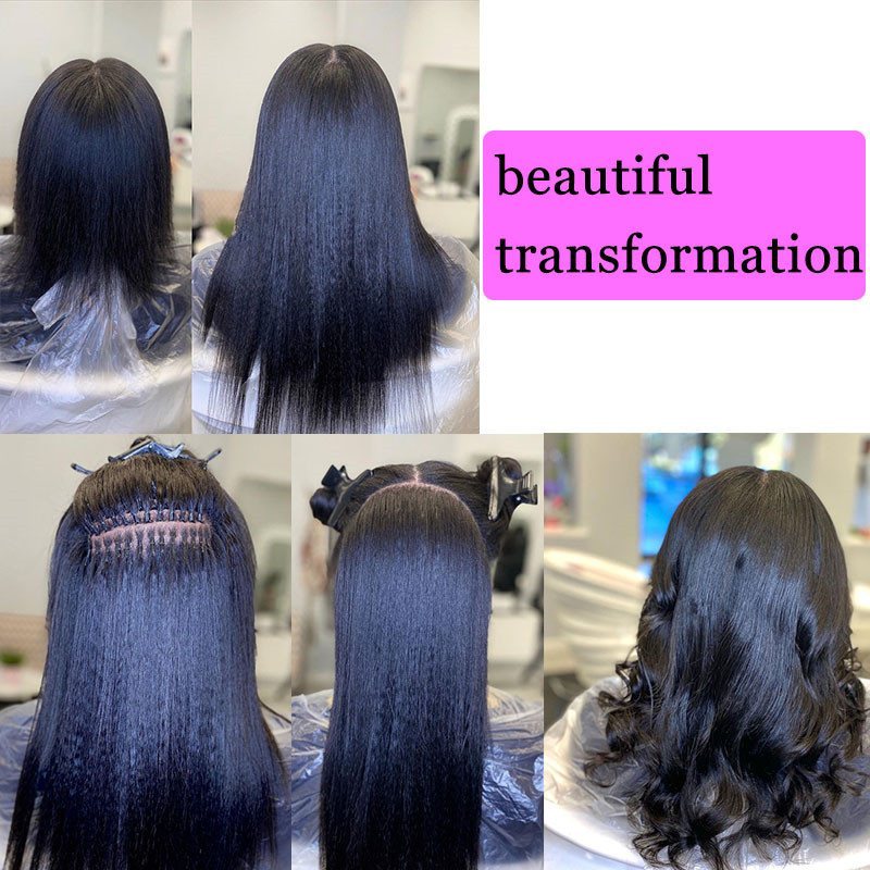 Coarse Yaki Straight I Tip Microlinks 100% Human Virgin Hair Weave Bundles Brazilian I Tip Hair Extensions  Pwigs