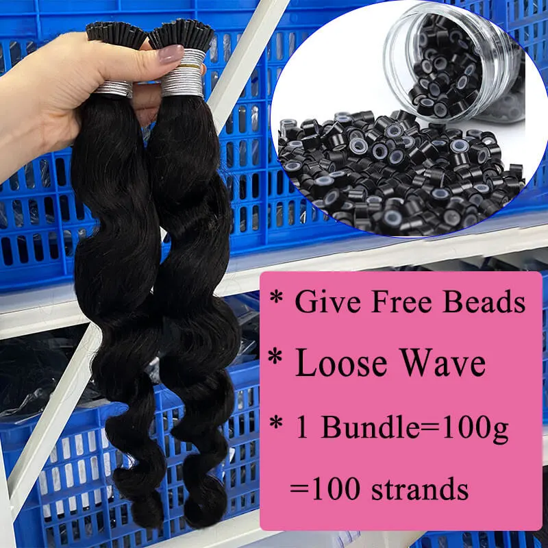 Loose Wave I Tip Hair Extensions Microlink Human Hair Extensions For Black Women Brazilian Virgin Bulk Hair Bundles Pwigs