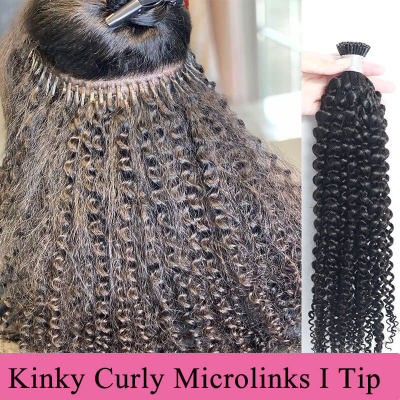 Kinky Curly I Tip Hair Extensions Microlinks 100% Human Virgin Hair Weave Bundles Brazilian I Tip Hair Extensions Pwigs