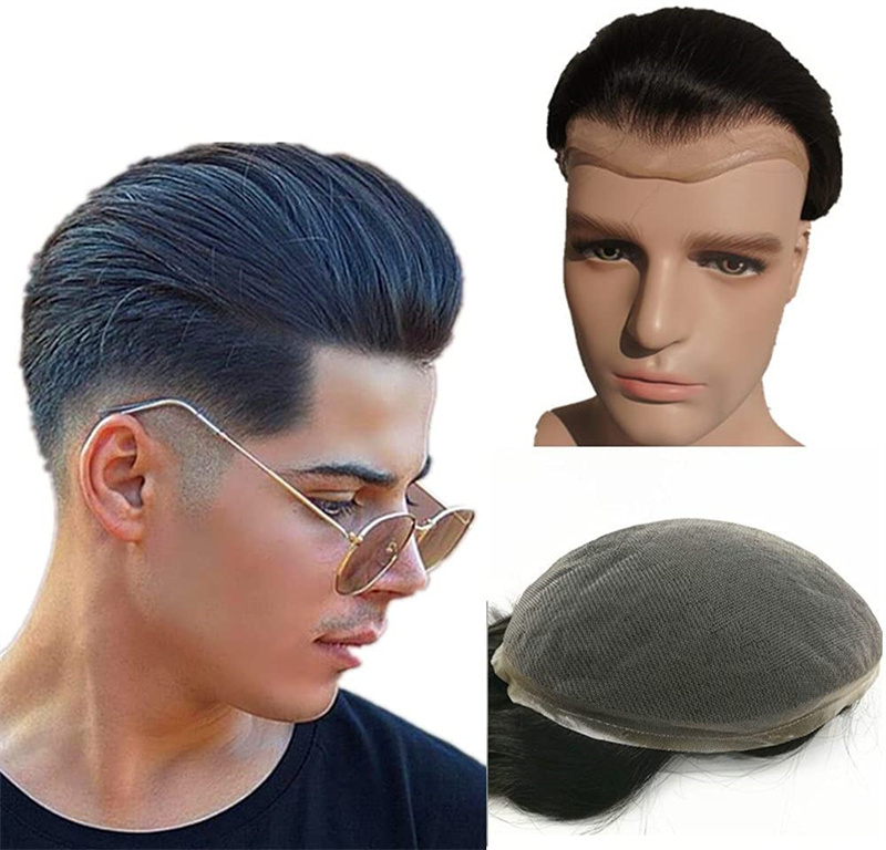 Mens Toupee HD Hair Replacement SystemsSwiss Lace 100%Human hair All by Hand Tied