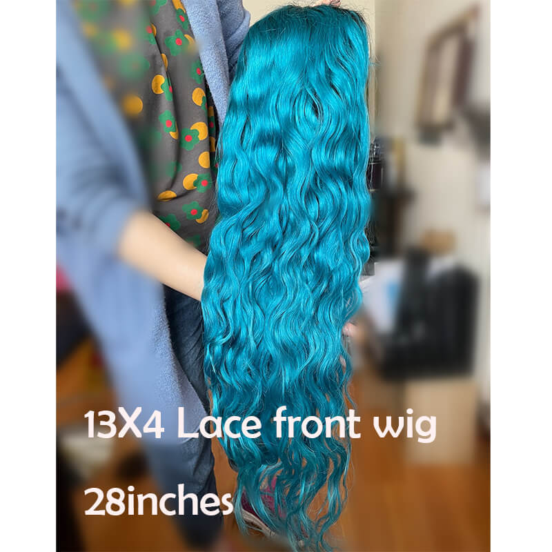 Peruvian Hair Blue Color With Dark Root Lace Front Wig