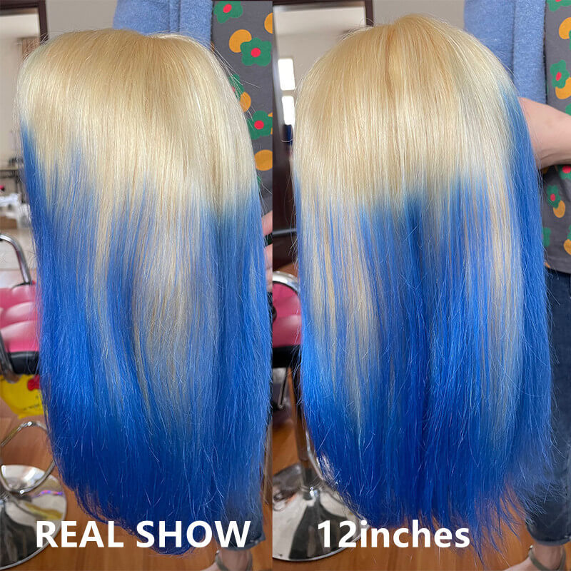 Peruvian Hair Blonde With Blue Ombre Color Lace Front Bob Wig
