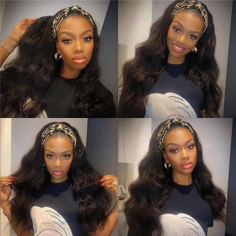 Headband Wigs for Black Women Body Wave Headband Wig Human Hair Wigs Brazilian Virgin Hair Machine Made Wigs Headband Wig 150% Density