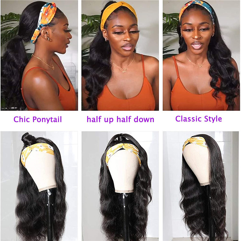 Headband Wig Body Wave Human Hair Wigs For Black Women Brazilian Virgin Hair Glueless None Lace Front Wigs With Headband Machine Made