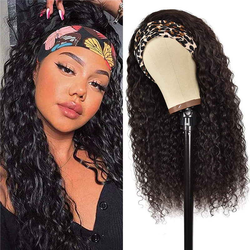 Headband Wig Deep Wave Human Hair Wigs for Black Women Glueless None Lace Front Wigs 150% Density Brazilian Human Hair Wigs Machine Made Headband Wigs
