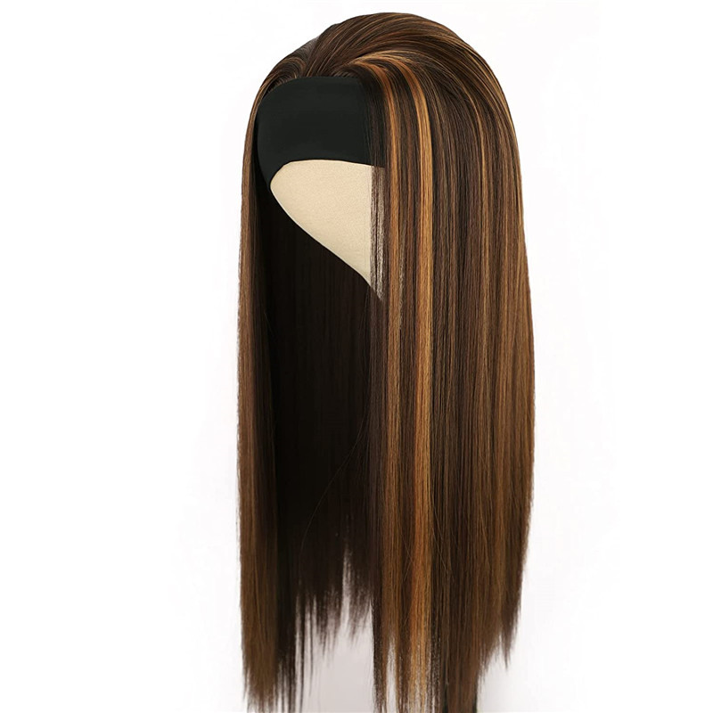 Straight Headband Wigs for Women Black Glueless Headband Wig Heat Resistant Fiber Natural Looking Headband Wig for Daily Use Half Wig