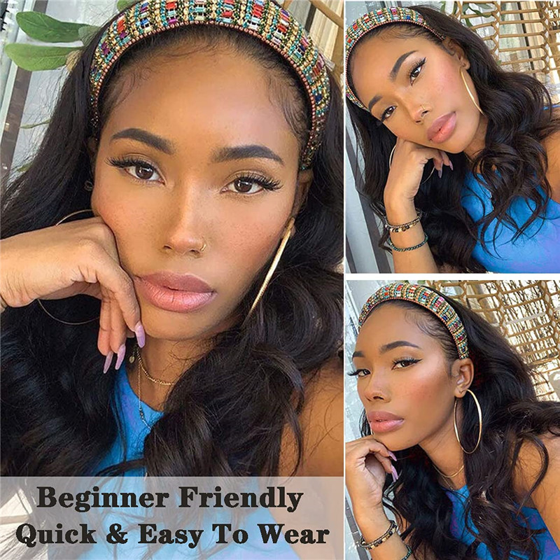 Headband Wig Body Wave Human Hair Wigs For Black Women Brazilian Virgin Hair Glueless None Lace Front Wigs With Headband Machine Made