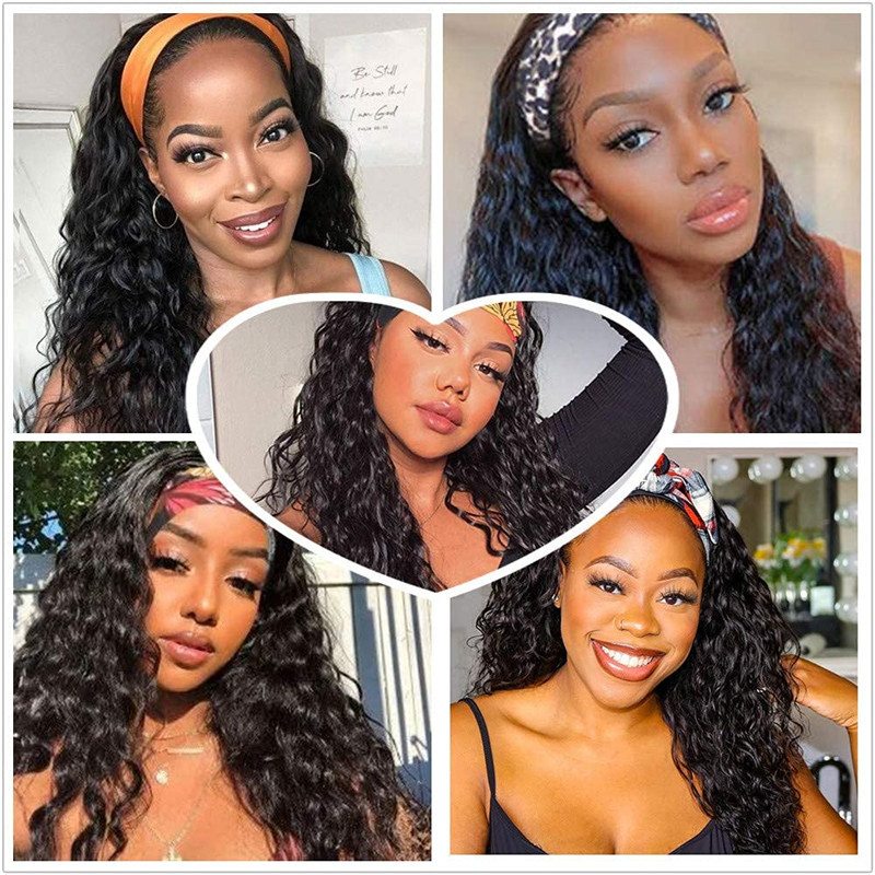 Headband Wig Human Hair Water Wave Headband Wigs For Black Women Brazilian Virgin Hair Wet and Wavy Headband Wig