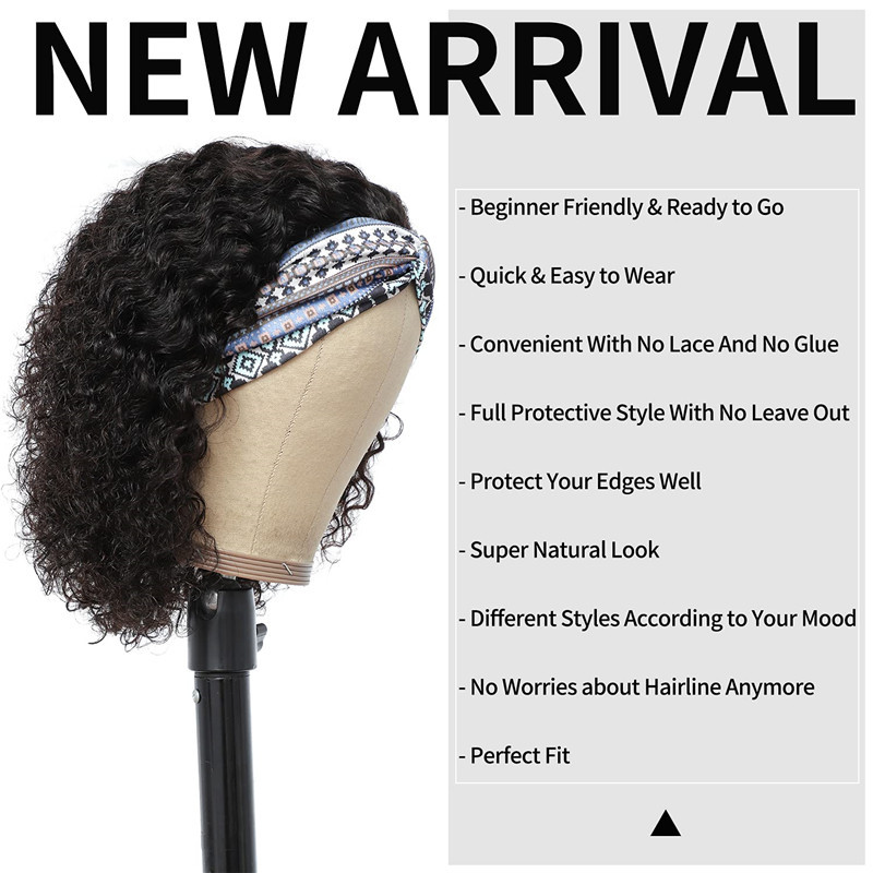 Headband Wigs Curly Human Hair for Black Women Glueless None Lace Front Wig Brazilian Virgin Hair Headband Wig Curly Half Wigs Human Hair