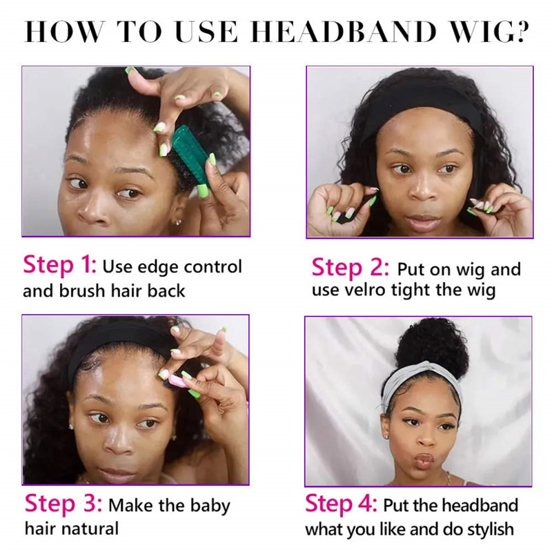 Headband Wig Deep Wave Human Hair Wigs for Black Women Glueless None Lace Front Wigs 150% Density Brazilian Human Hair Wigs Machine Made Headband Wigs