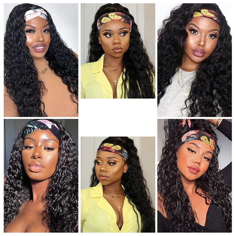 Headband Wigs Human Hair Deep Wave 16 Inch wigs Glueless Headband Wig Deep Wave None Lace Front Wigs Machine Made 150% Density Wigs Curly Hair