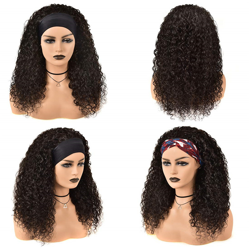 HeadBand Wig Curly Human Hair Wigs for Black Women Brazilian 10A Human Hair None Lace Front Water Wave Wigs Machine Made Wigs Natural Color