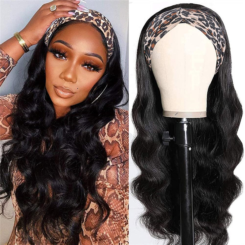 Ombre Highlight Body Wave Headband Wigs Human Hair Balayage Brown Wig With Dark Roots, Brazilian Virgin Hair Glueless None Lace Front Wig